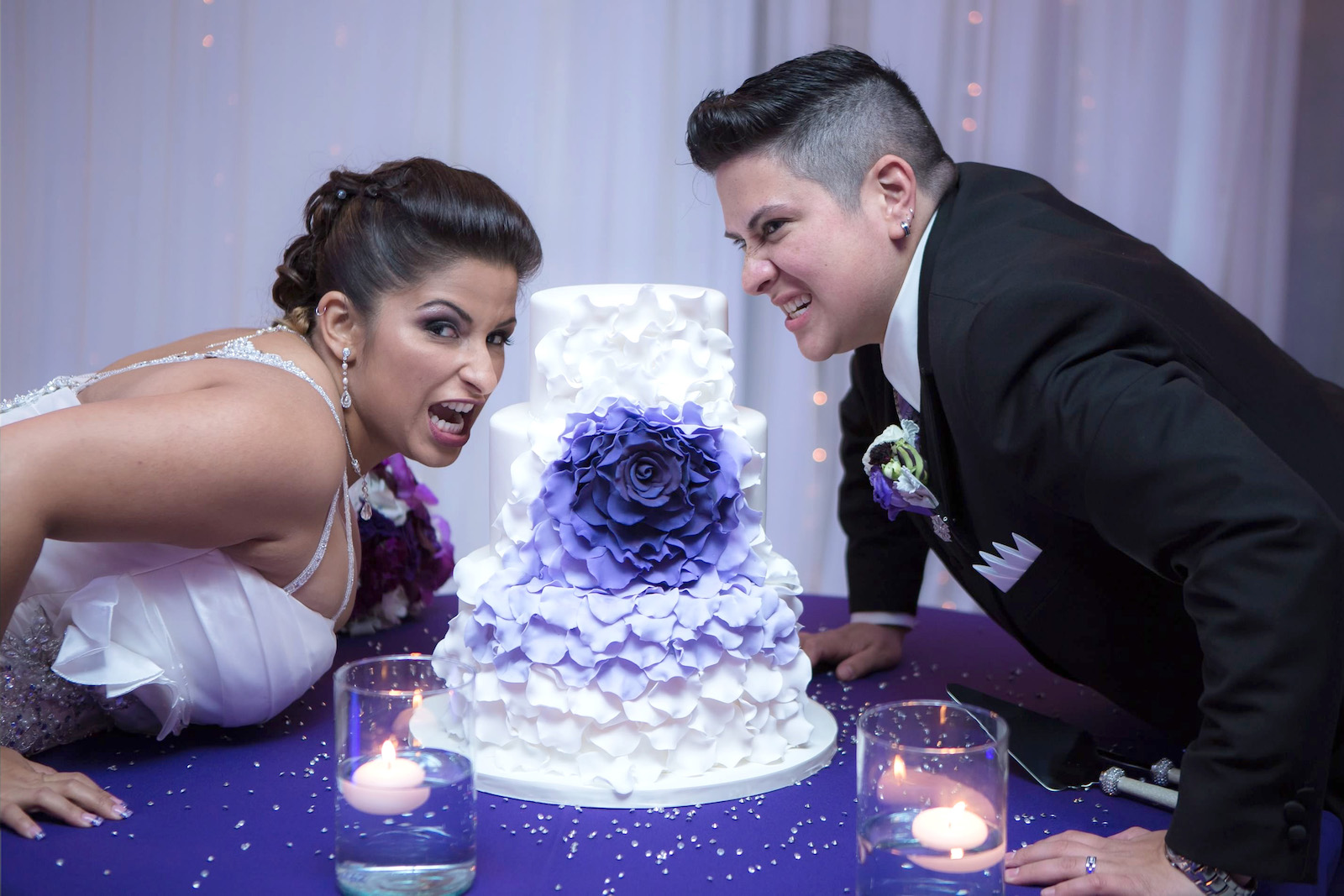 Room 1520 Chicago LGBTQ+ Wedding - Purple Ombre Wedding Cake. © Sylk Photography