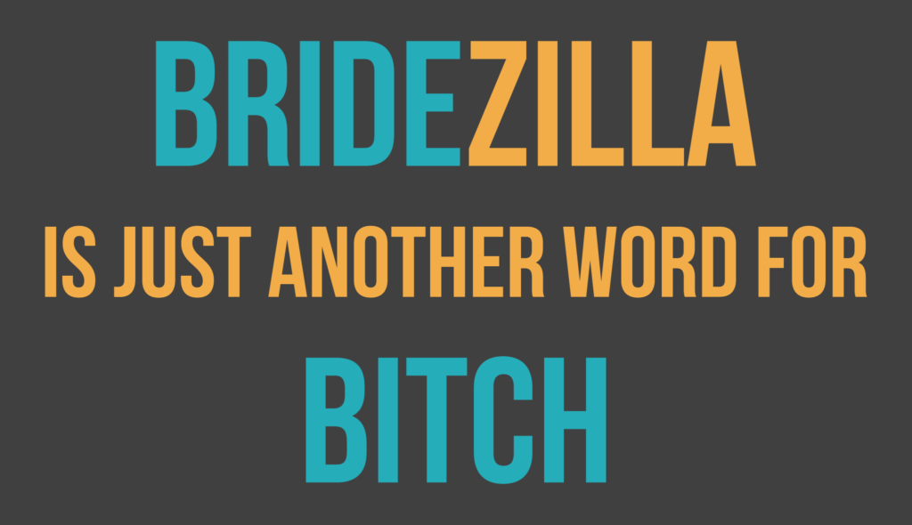 Image Description: Blue and orange text reads, "Bridezilla is just another word for bitch."