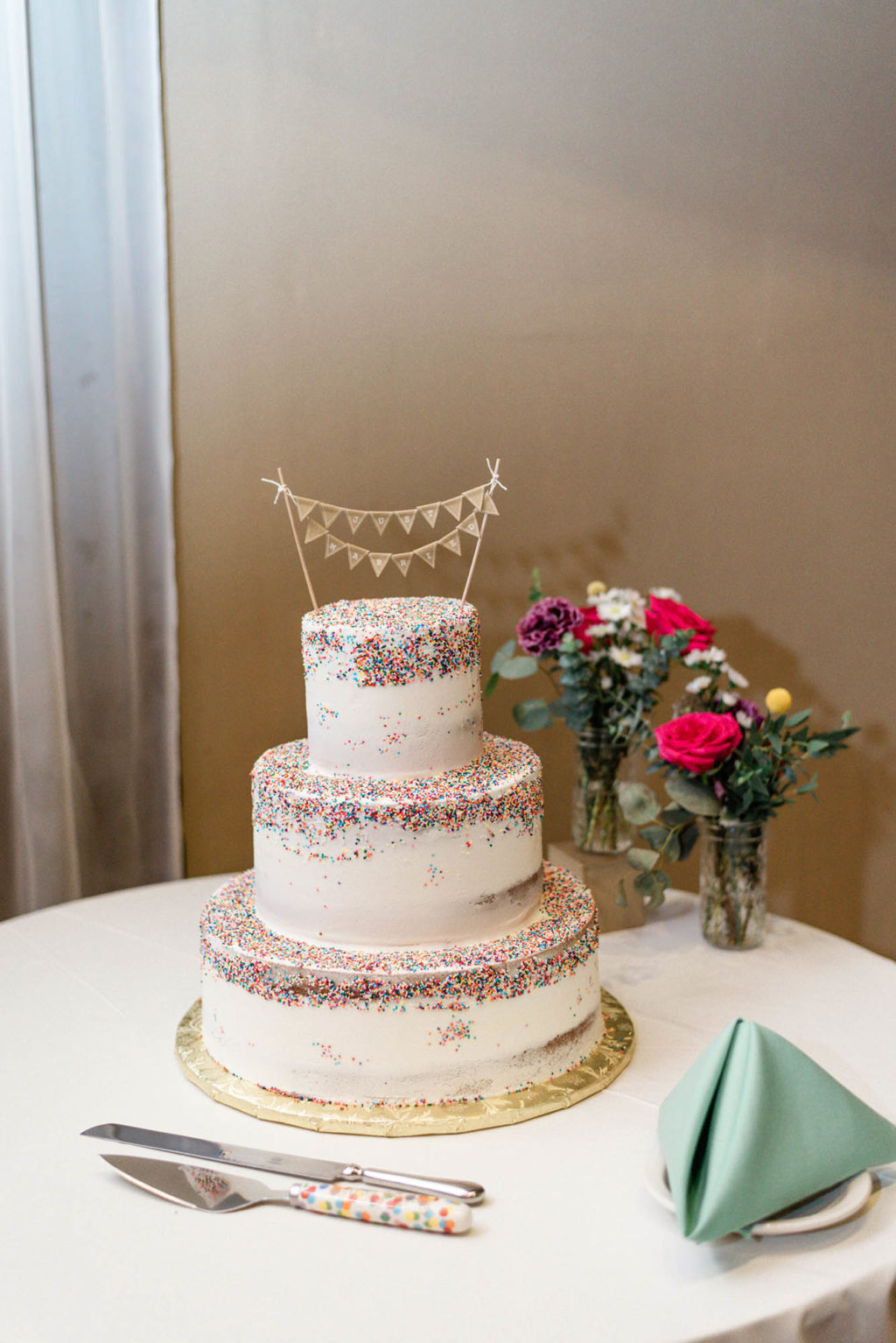 Wedding cake with rainbow sprinkles