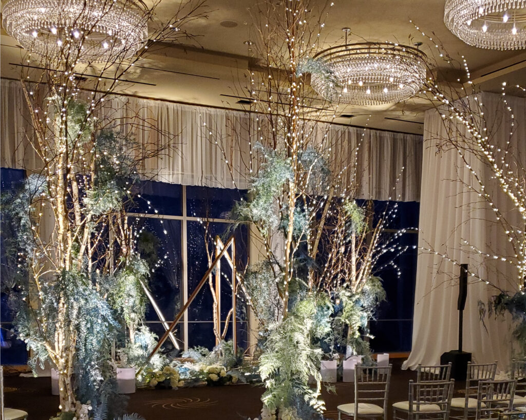 winter wonderland floral and lighting design at Four Seasons Seattle wedding