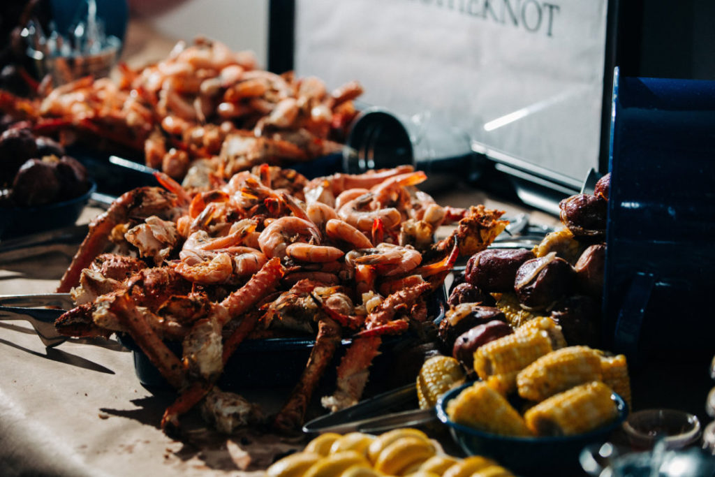 seafood boil at a wedding