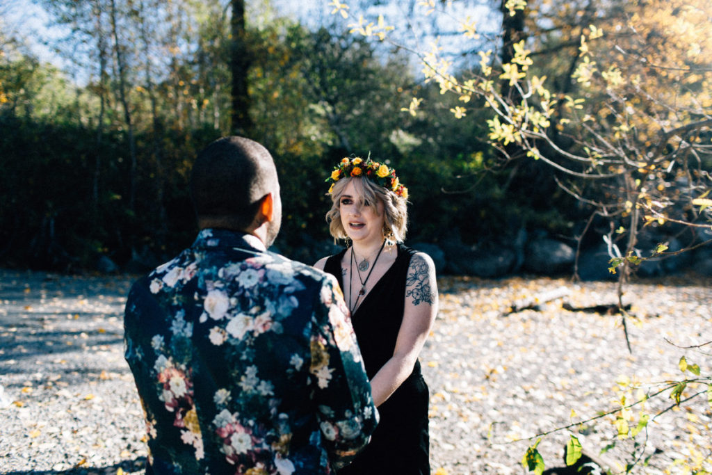 emotional bride during wedding vows