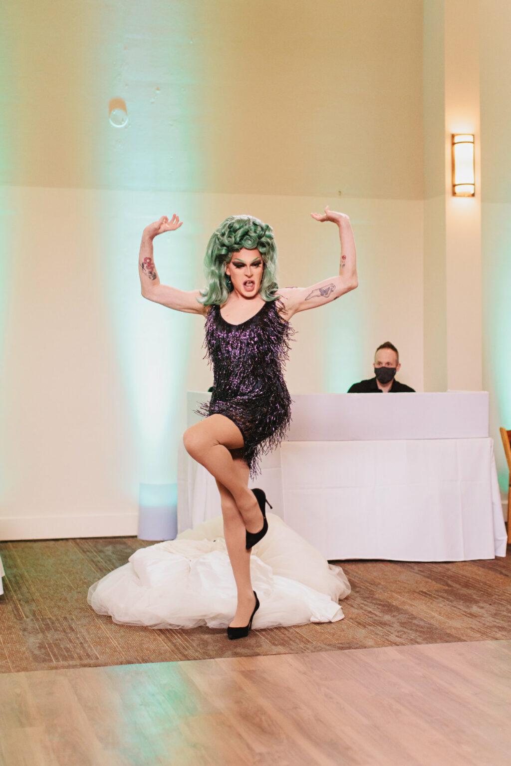 drag queen performing at wedding reception