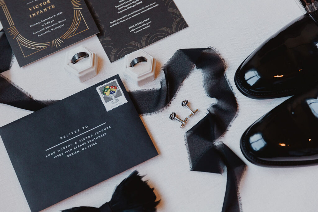 invitation suite with luxury dress shoes