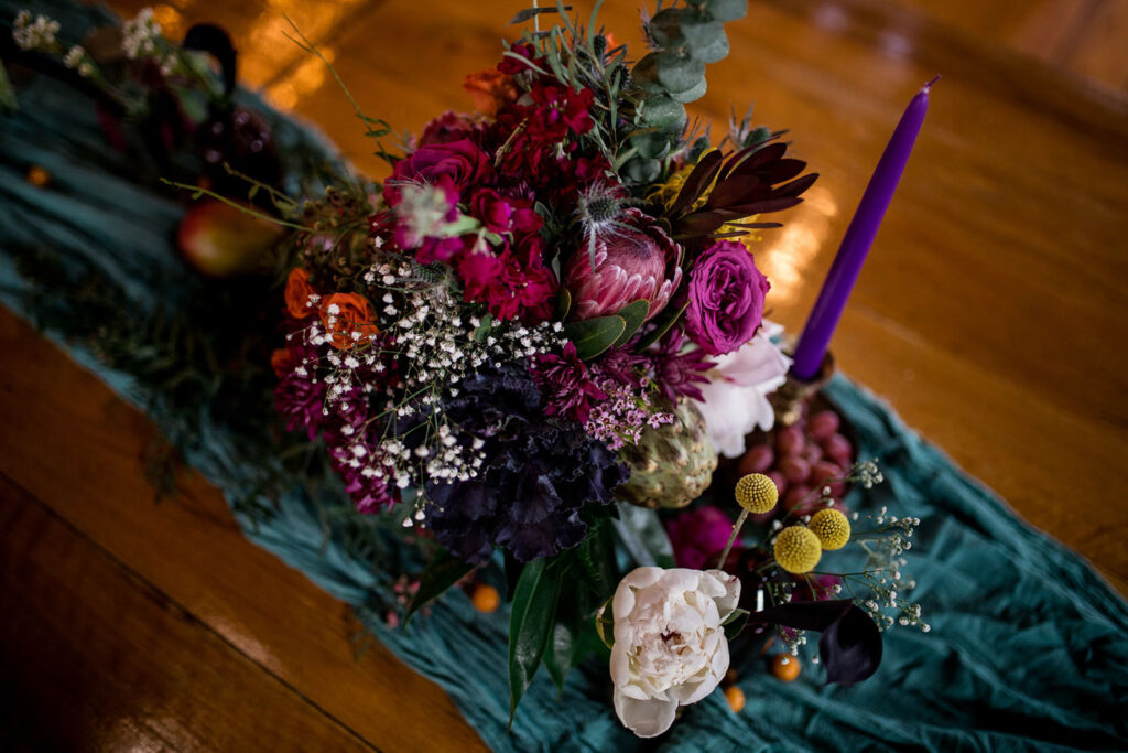 floral centerpiece with purple theme