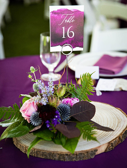 botanical centerpiece with purple details
