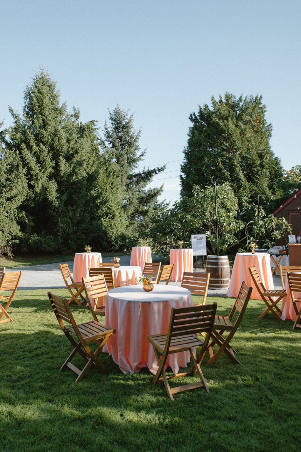 Cocktail hour setup at Willows Lodge wedding.