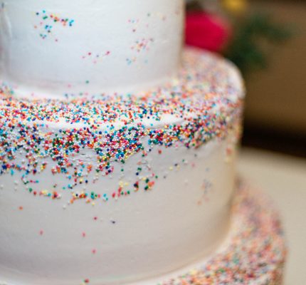 3 tier wedding cake with rainbow sprinkles