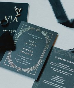black invitation suite for Andy and Victor